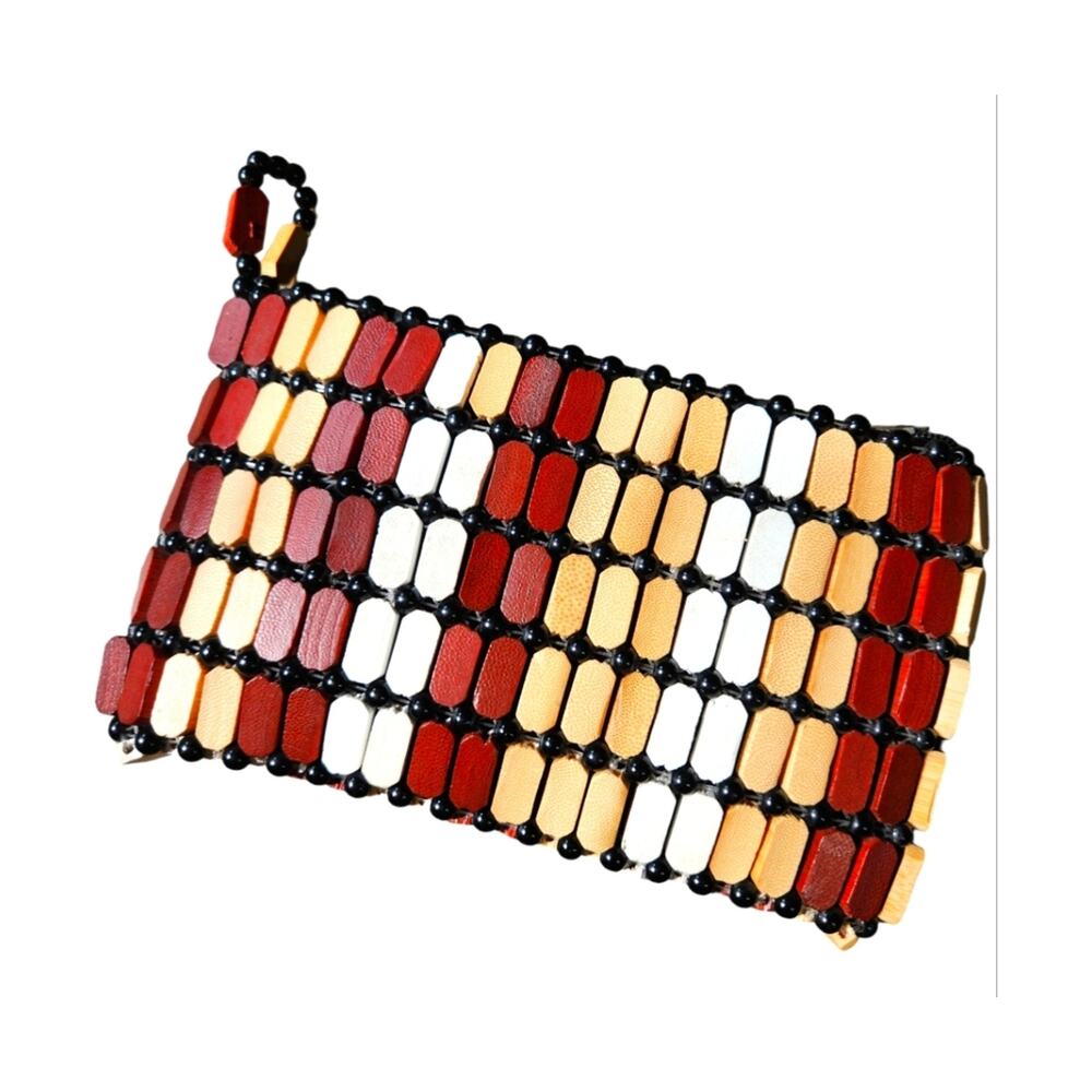 Handcrafted wooden bead clutch wallet zip top